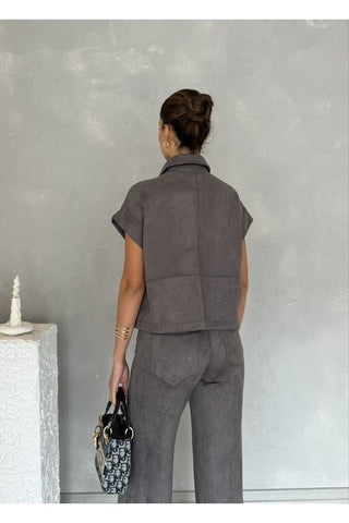 Kadın Yelekli Pantolonlu Süet Takım