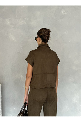 Kadın Yelekli Pantolonlu Süet Takım