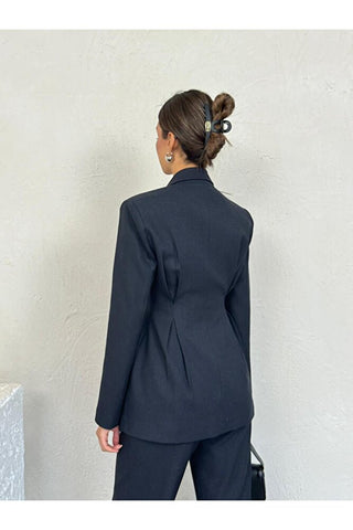 Belden Oturan Uzun Kol Uzun Boy Astarlı Ceket Pantolon Günlük Klasik Şık Kadın Takım