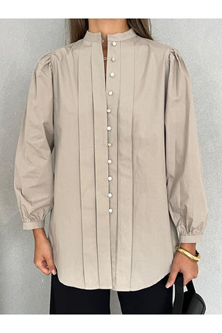 Önü Pileli Balon Kol Günlük Şık Gece Kadın Gömlek