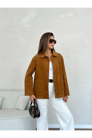 Kadife Düğmeli Kadın Günlük Astarlı Ceket Gömlek