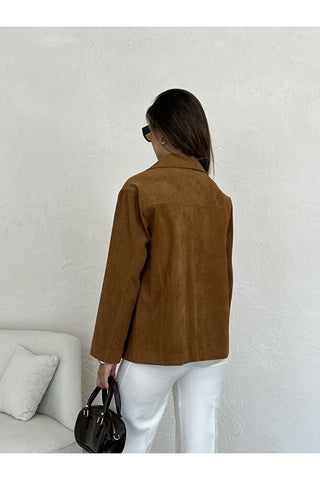 Kadife Düğmeli Kadın Günlük Astarlı Ceket Gömlek