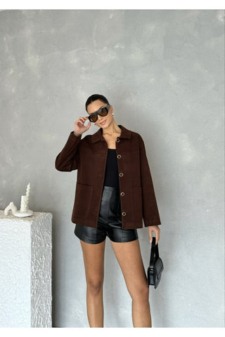 Kadife Düğmeli Kadın Günlük Astarlı Ceket Gömlek