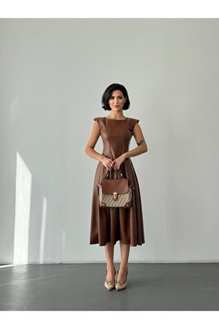 Deri Midi Boy Kolsuz Özel Gün Günlük Kadın Elbise