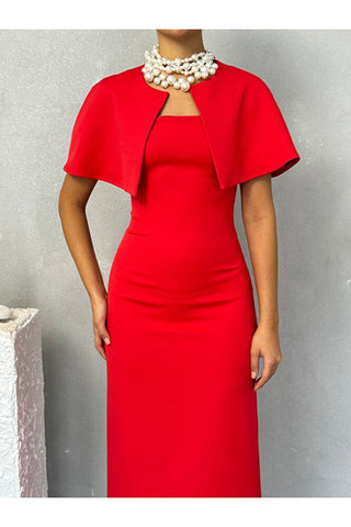 Pelerinli Straplez Uzun Boy Gece Şık Özel Gün Kadın Regina Elbise