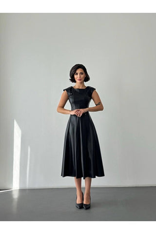 Deri Midi Boy Kolsuz Özel Gün Günlük Kadın Elbise