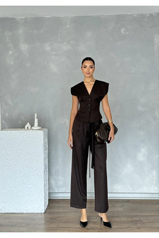 Kolsuz Kuplu Yelek Pantolon Günlük Şık Özel Gün Kadın Takım