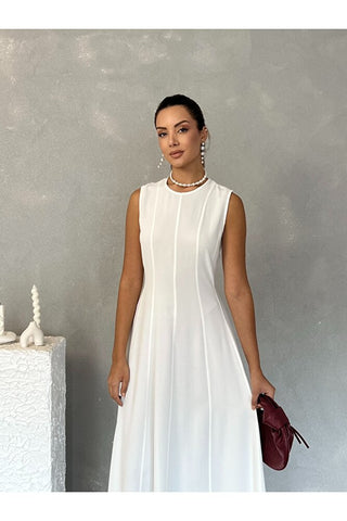 Biyeli Uzun Belden Aşağı Çan İnen Kolsuz Şık Günlük Kadın Elbise