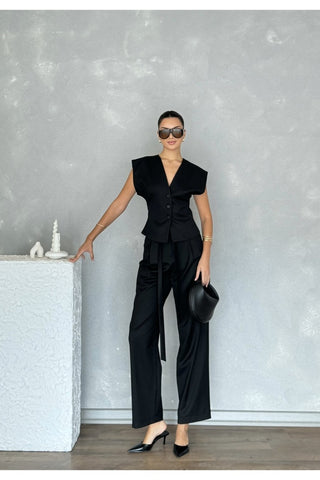 Kolsuz Kuplu Yelek Pantolon Günlük Şık Özel Gün Kadın Takım