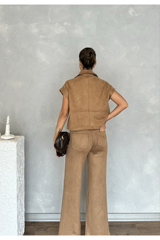 Kadın Yelekli Pantolonlu Süet Takım