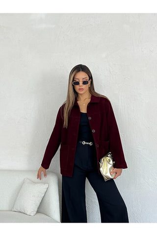Kadife Düğmeli Kadın Günlük Astarlı Ceket Gömlek