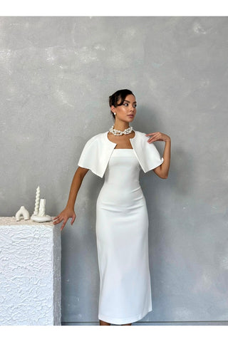 Pelerinli Straplez Uzun Boy Gece Şık Özel Gün Kadın Regina Elbise