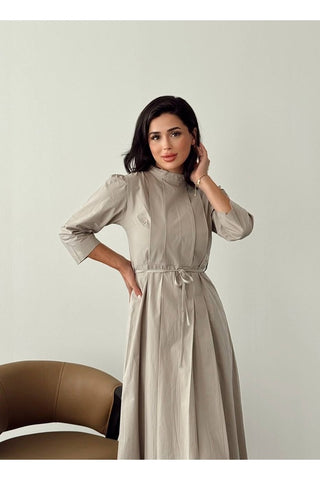 Kadın Pile Detaylı Uzun Boy Kuşaklı Özel Gün Günlük Elbise