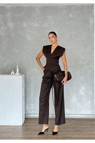 Kolsuz Kuplu Yelek Pantolon Günlük Şık Özel Gün Kadın Takım