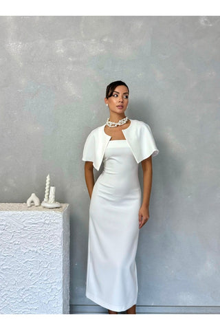 Pelerinli Straplez Uzun Boy Gece Şık Özel Gün Kadın Regina Elbise