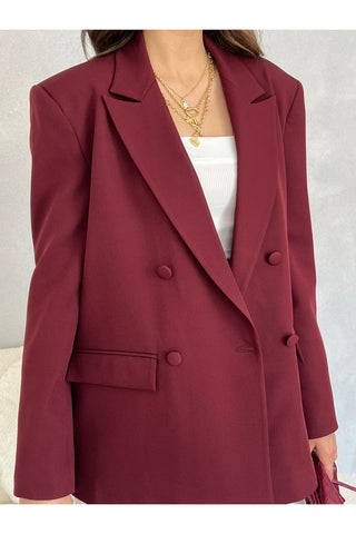 Çift Kapaklı Düğme Detaylı Vatkalı Astarlı Oversize Kadın Blazer Ceket