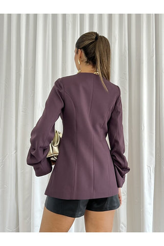 Kolu Büzgü Detaylı Astarlı Kadın Orta Boy Günlük Özel Gün Blazer Ceket