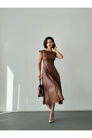 Deri Midi Boy Kolsuz Özel Gün Günlük Kadın Elbise