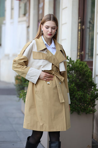 Garnili Kemerli Astarlı Trenç