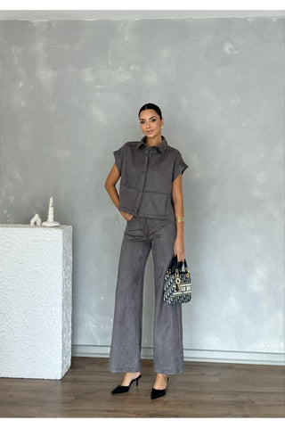 Kadın Yelekli Pantolonlu Süet Takım