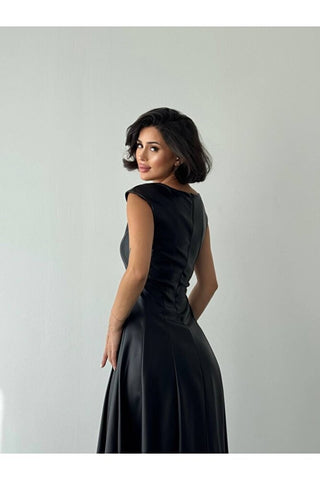 Deri Midi Boy Kolsuz Özel Gün Günlük Kadın Elbise