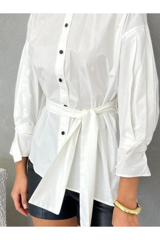 Kuşaklı Kolu Bağlamalı Şık Özel Gün Günlük Kadın Gömlek