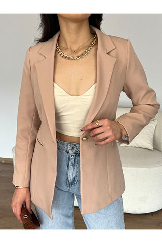 Fletolu Astarlı Slim Blazer Ceket