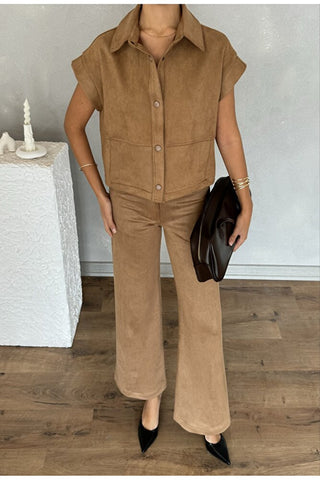 Kadın Yelekli Pantolonlu Süet Takım