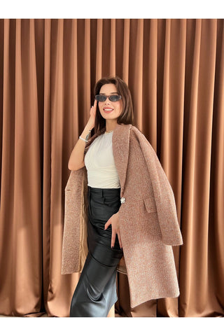 Oversize Simli Astarlı Kaşe Kaban