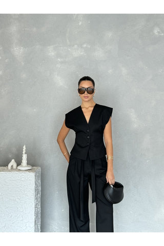 Kolsuz Kuplu Yelek Pantolon Günlük Şık Özel Gün Kadın Takım