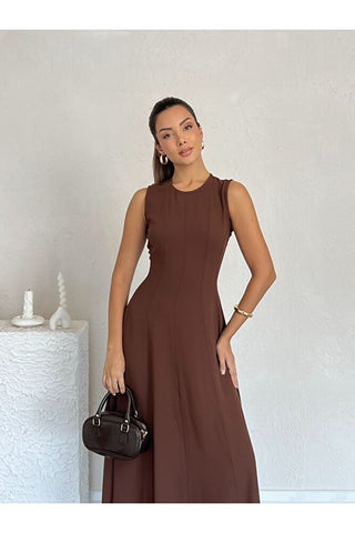 Biyeli Uzun Belden Aşağı Çan İnen Kolsuz Şık Günlük Kadın Elbise