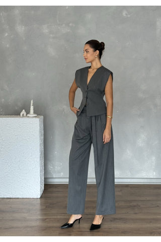 Kolsuz Kuplu Yelek Pantolon Günlük Şık Özel Gün Kadın Takım