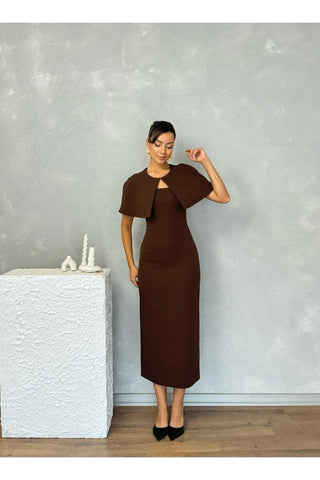 Pelerinli Straplez Uzun Boy Gece Şık Özel Gün Kadın Regina Elbise