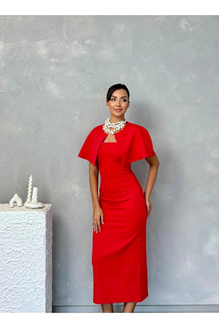 Pelerinli Straplez Uzun Boy Gece Şık Özel Gün Kadın Regina Elbise