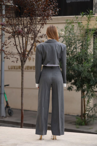 Yakası Poplin Çiçekli Ceket Pantolon Takım