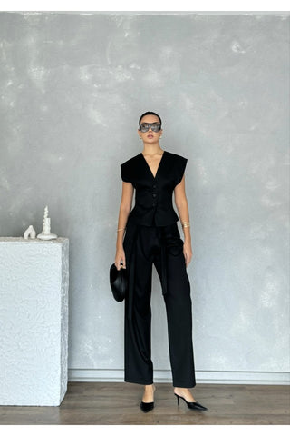 Kolsuz Kuplu Yelek Pantolon Günlük Şık Özel Gün Kadın Takım