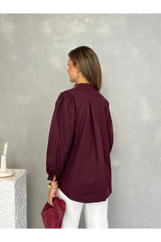 Önü Pileli Balon Kol Günlük Şık Gece Kadın Gömlek