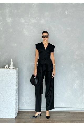 Kolsuz Kuplu Yelek Pantolon Günlük Şık Özel Gün Kadın Takım