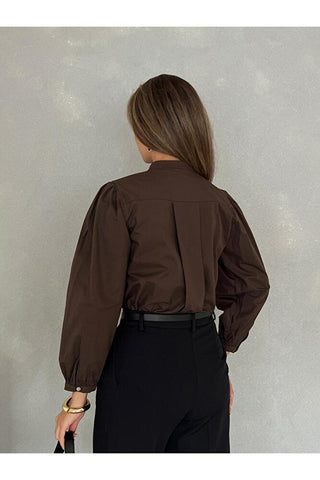 Önü Pileli Balon Kol Günlük Şık Gece Kadın Gömlek