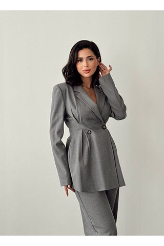 Belden Oturan Uzun Kol Uzun Boy Astarlı Ceket Pantolon Günlük Klasik Şık Kadın Takım