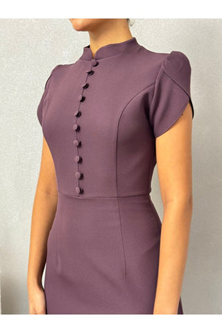 Belden Oturmalı Düğme Detaylı Puff Omuz Mini Özel Gün Günlük Kadın Amelia Elbise