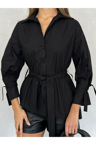 Kuşaklı Kolu Bağlamalı Şık Özel Gün Günlük Kadın Gömlek