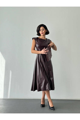 Deri Midi Boy Kolsuz Özel Gün Günlük Kadın Elbise