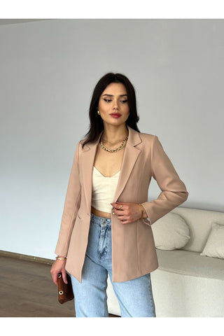 Fletolu Astarlı Slim Blazer Ceket