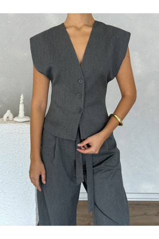 Kolsuz Kuplu Yelek Pantolon Günlük Şık Özel Gün Kadın Takım