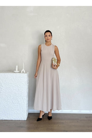 Biyeli Uzun Belden Aşağı Çan İnen Kolsuz Şık Günlük Kadın Elbise