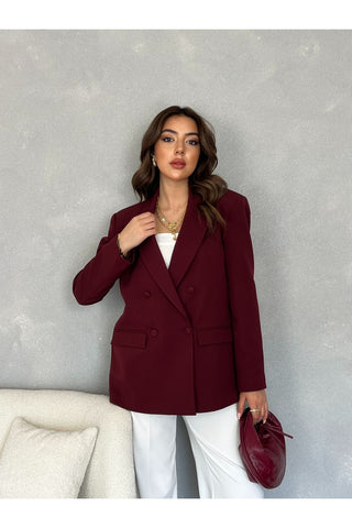 Çift Kapaklı Düğme Detaylı Vatkalı Astarlı Oversize Kadın Blazer Ceket