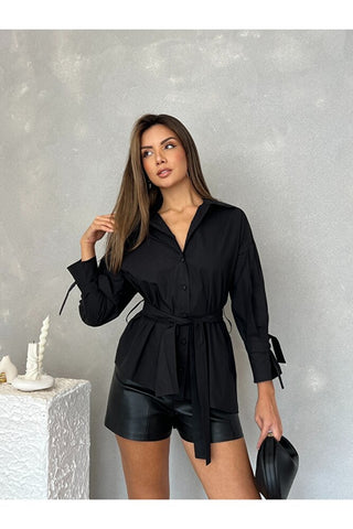Kuşaklı Kolu Bağlamalı Şık Özel Gün Günlük Kadın Gömlek