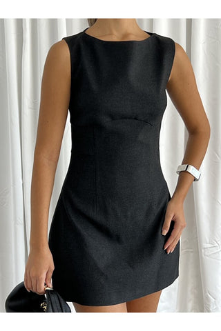 Sıfır Kol Bisiklet Yaka Özel Gün Günlük Kadın Astarlı Mini Elbise