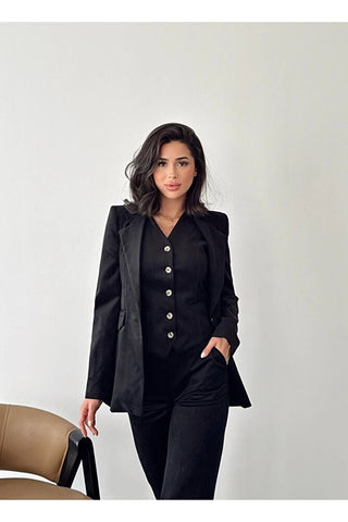 Fitilli Kadife Yelek Pantolon Kadın Günlük Özel Günlük Takım